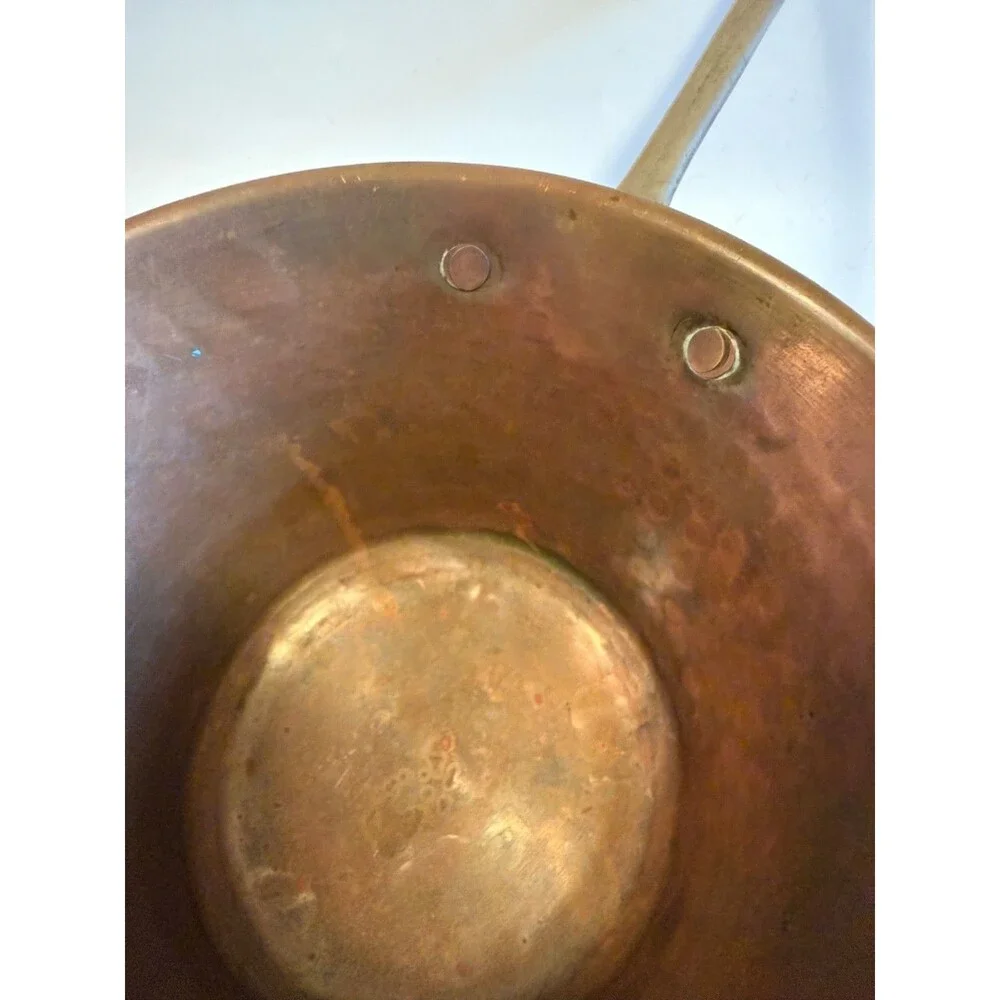Vintage Italian Hammered Copper Small Polenta Pot Rame Lilium Italy Brass Handle